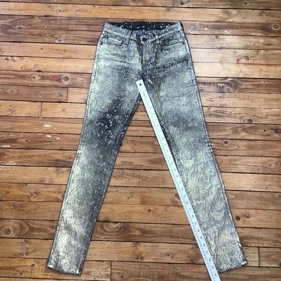 7 For All Mankind gold black jeans embroidered medium rise waist skinny size 26 - Picture 9 of 12